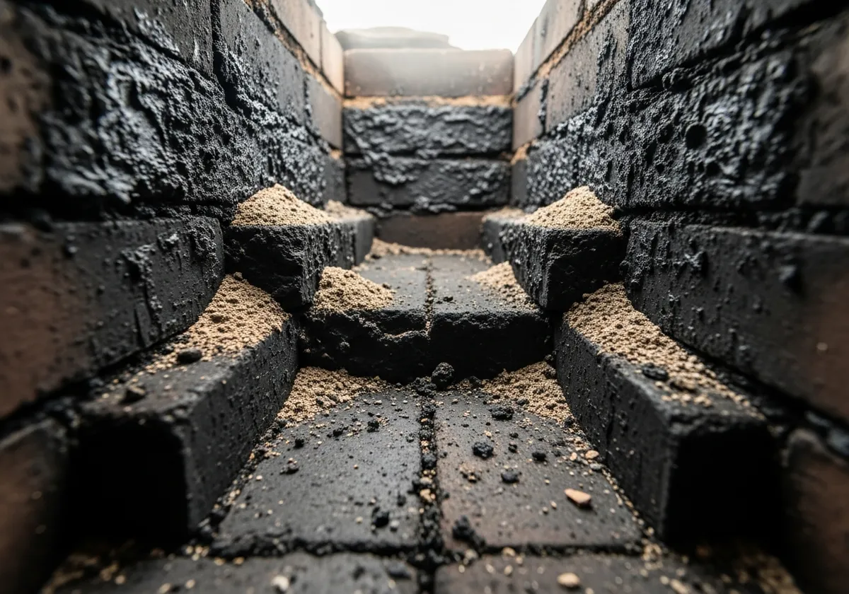 Dirty chimney with creosote buildup before cleaning