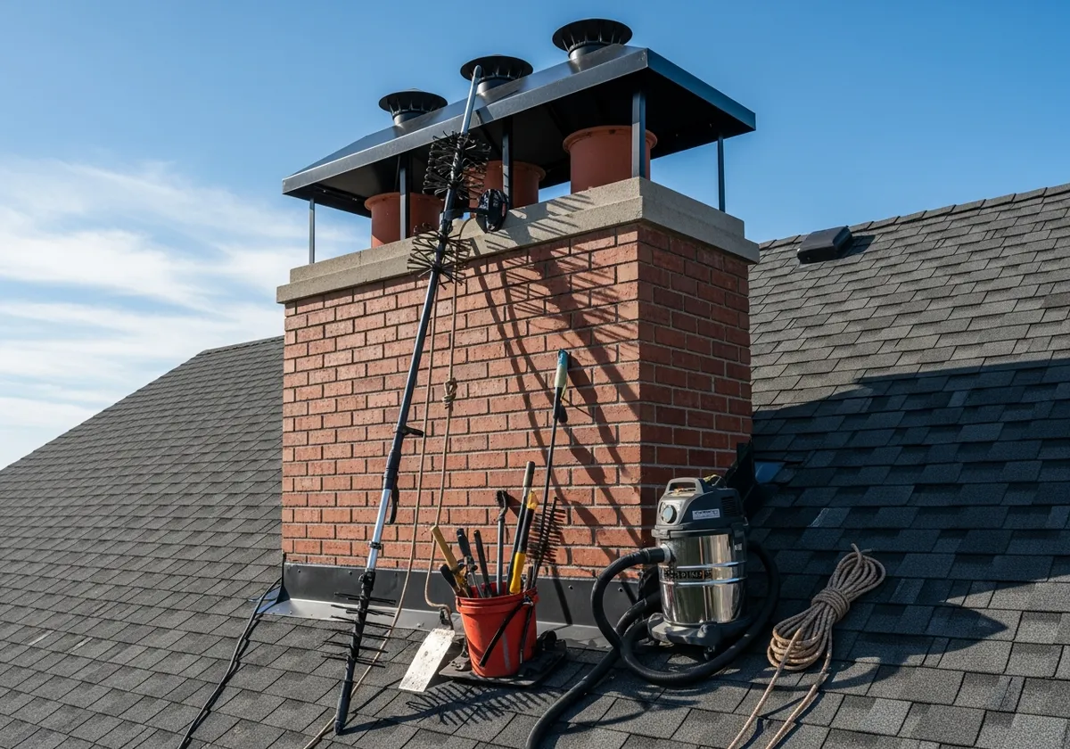 Well-maintained residential brick chimney exterior