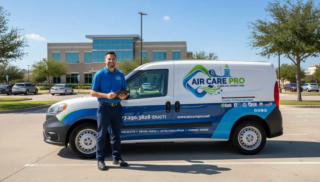 Air Care Pro technician performing air duct cleaning service in Dallas