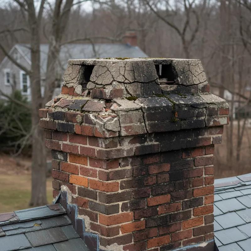 Chimney crown damage identified during professional inspection