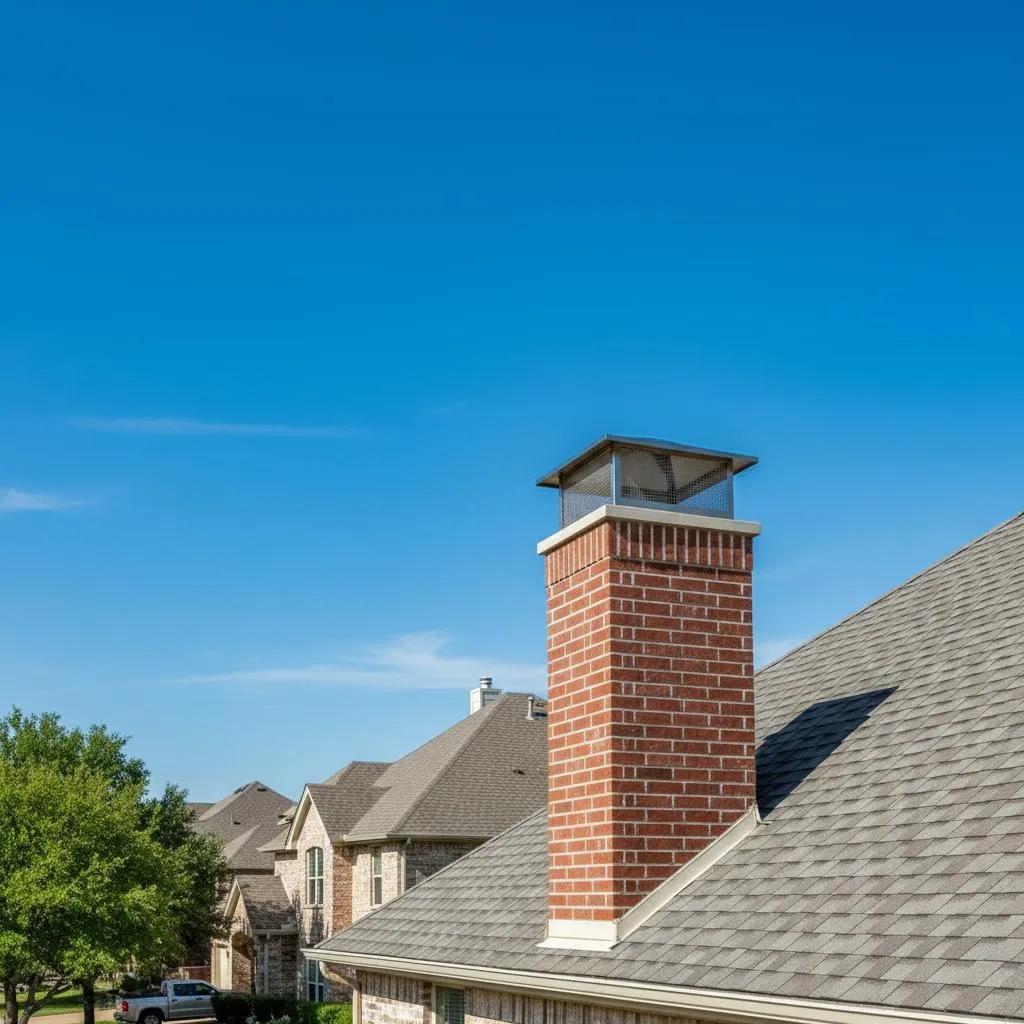 Brick chimney with cap on Dallas area home after professional sweep